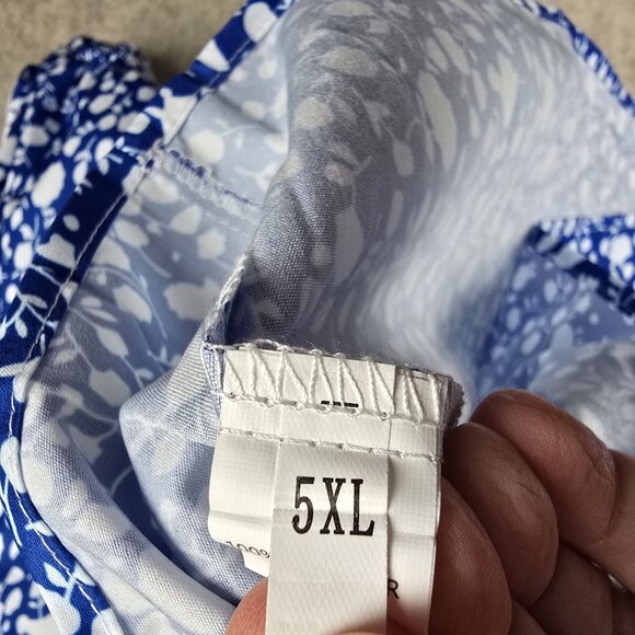 Blue Womens Plus Size Long Sleeve V-Neck Floral Blouse 5XL 100% Polyester - Picture 5 of 8